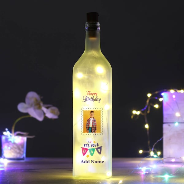 Personalized Birthday Frosted LED Bottle Lamp for Boys