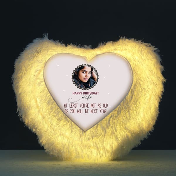 Personalized Birthday Heart-Shaped LED Cushion for Wife