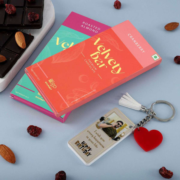 Personalized Birthday Photo Keychain With Chocolates