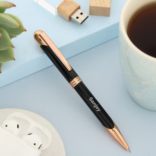 Personalized Black and Rose Gold Ball Pen