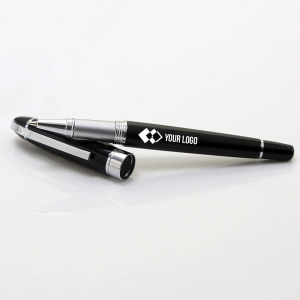 Personalized Black and Silver Rollerball Pen
