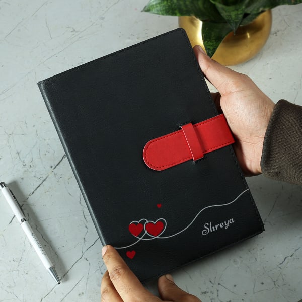Personalized Black Diary with Strap Closure
