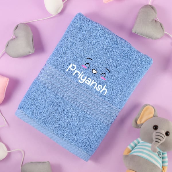 Personalized Blue Bath Towel for Kids