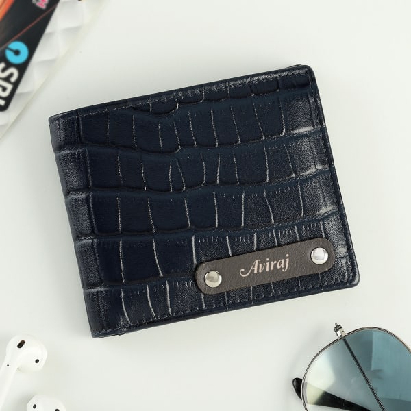Personalized Blue Leather Wallet for Men