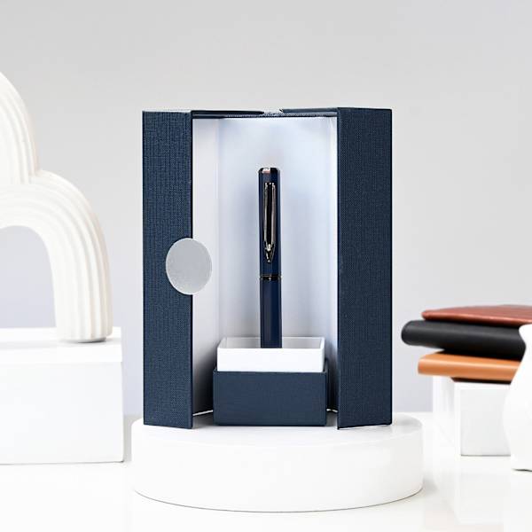 Personalized Blue Metal Roller Pen Gift Box For Couple