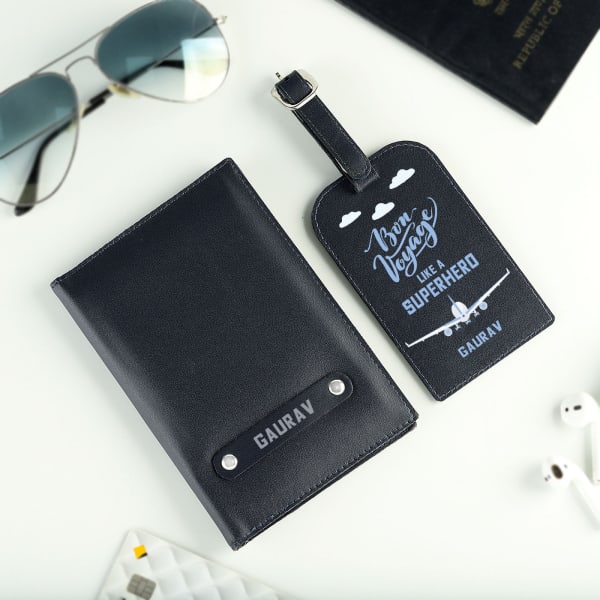Personalized Blue Passport Cover with Luggage Tag