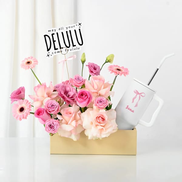 Personalized Blush Blooms And Bow Tumbler Combo