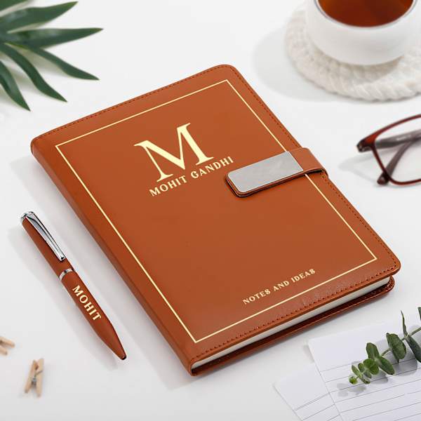 Personalized Brown Diary And Pen Combo