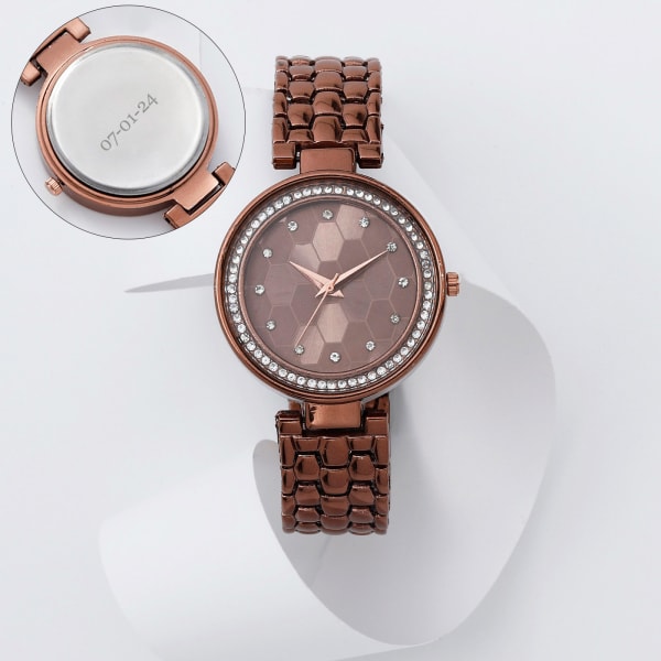 Personalized Brown Embellished Wristwatch