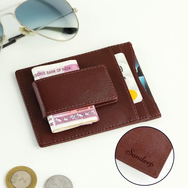 Personalized Brown Money Clip for Men