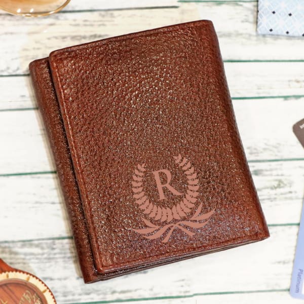 Personalized Brown Tri-fold Leather Wallet