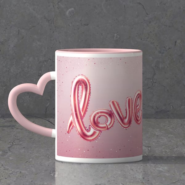 Personalized Ceramic Mug in Pink with Heart Handle
