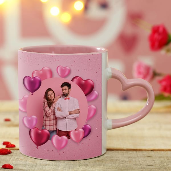 Personalized Ceramic Mug in Pink with Heart Handle