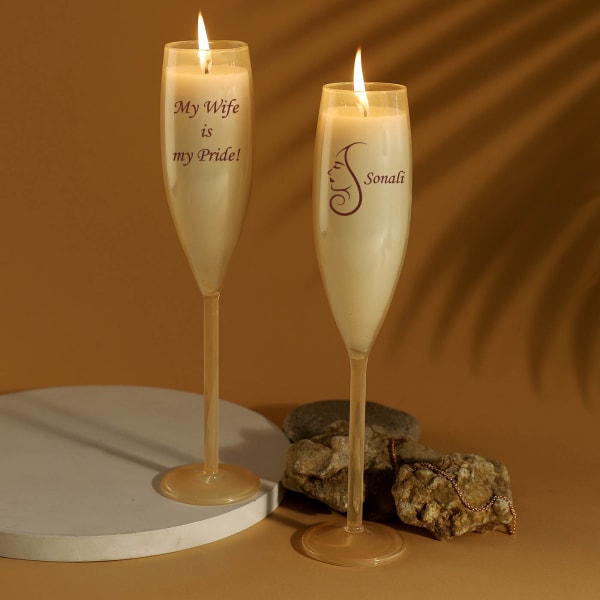 Personalized Champagne Flutes With Midnight Rose Candle (Set of 2)