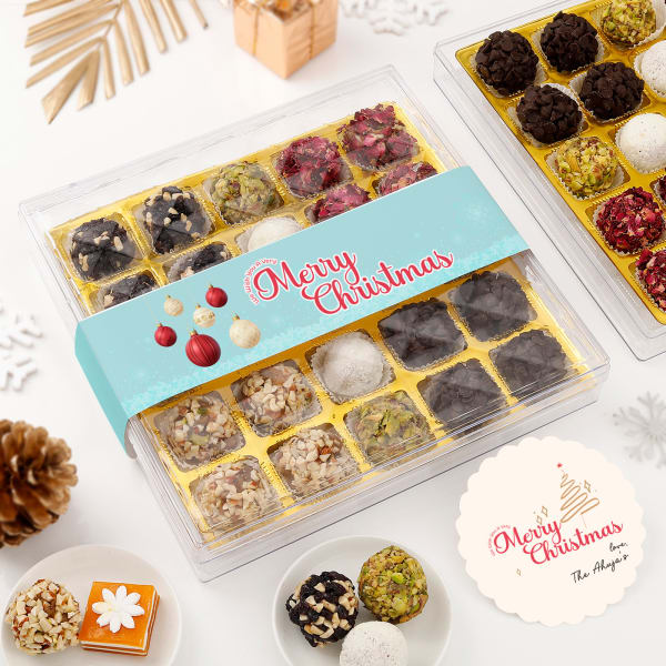 Personalized Christmas Delight Assorted Dry Fruits Laddoo - 24 Pcs