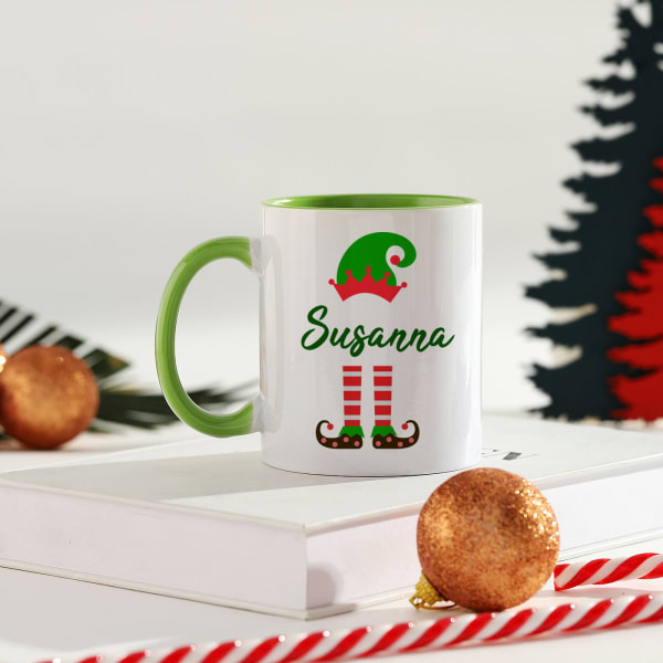 Personalized Christmas Elf Green Handle Mug