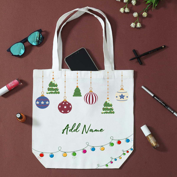 Personalized Christmas Ornament Design Canvas Shopping Bag