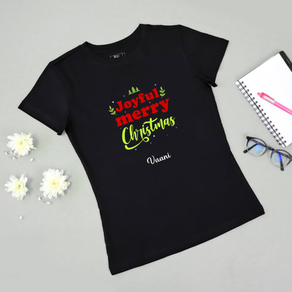 Personalized Christmas T-shirt for Women - Black