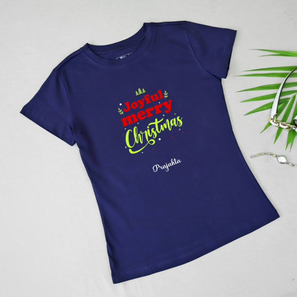 Personalized Christmas T-shirt for Women -Navy Blue