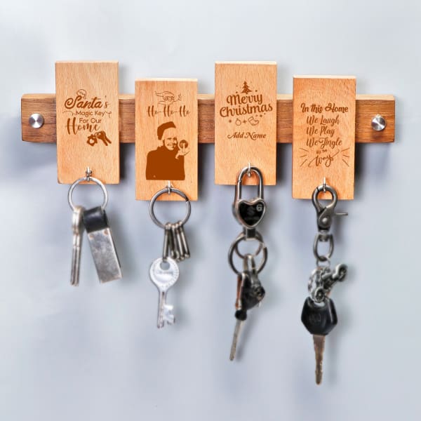 Personalized Christmas Theme Wooden Key Holder