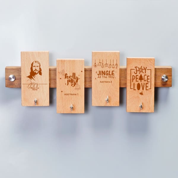 Personalized Christmas Themed Wooden Key Holder Gift/Send Home and