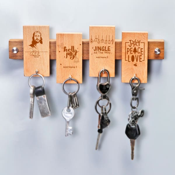 Personalized Christmas Themed Wooden Key Holder