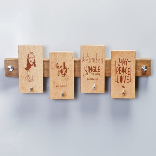 Personalized Christmas Themed Wooden Key Holder
