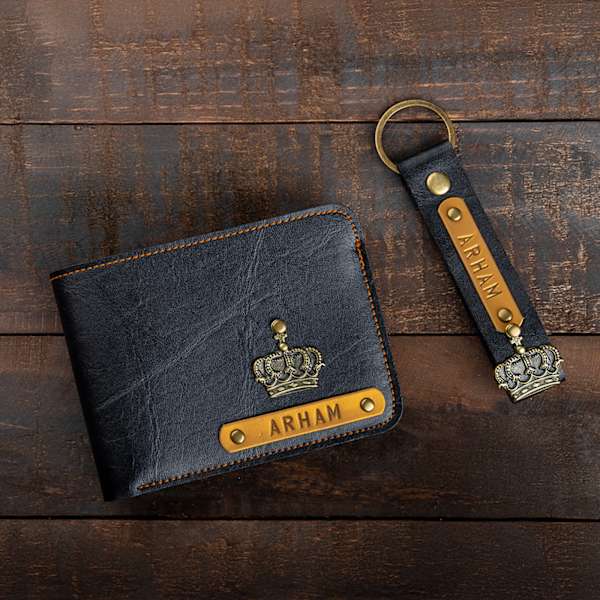 Personalized Classic PU Leather Wallet And Keychain Combo - Forest Green