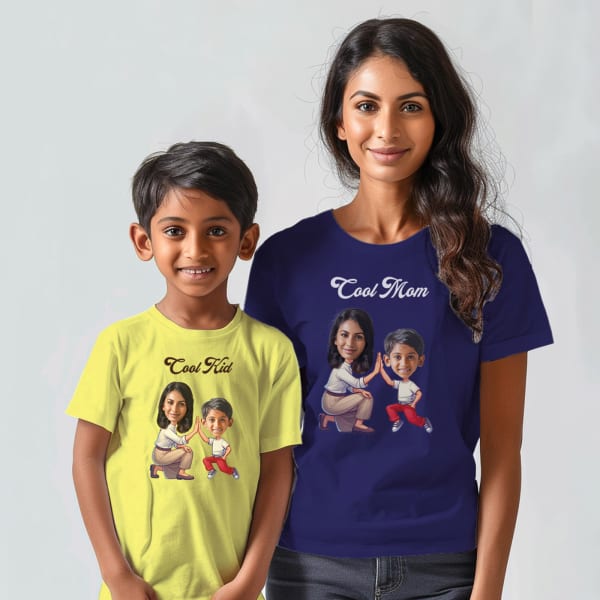 Personalized Cool Mom And Cool Kid Caricature T-shirt