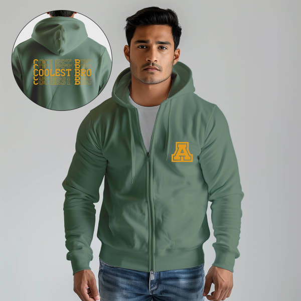 Personalized Coolest Bro Unisex Zipper Hoodie - Sage Green