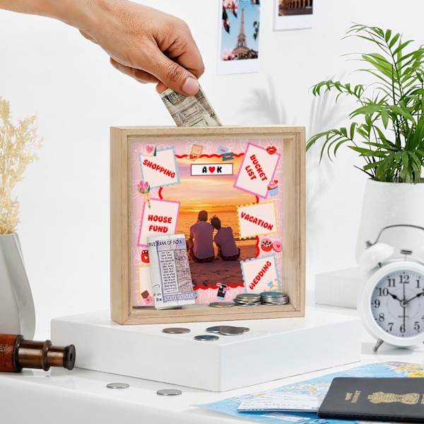 Personalized Couple's Wooden Travel Fund