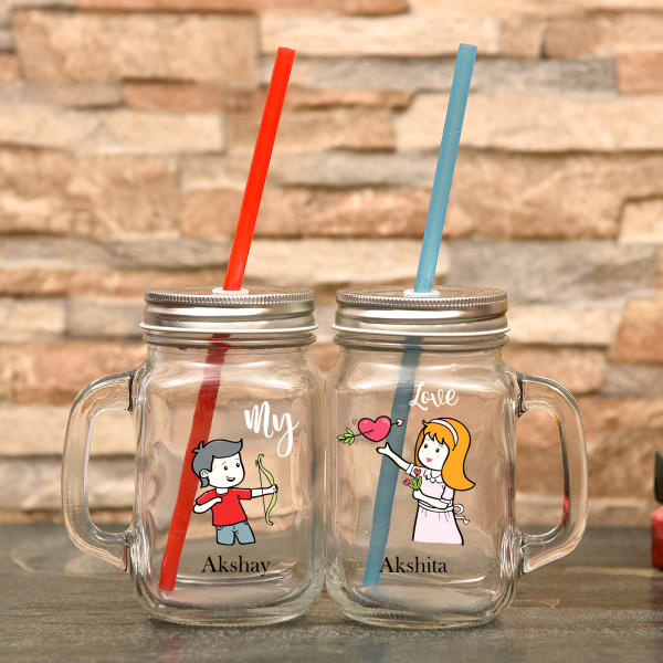 Personalized Couple Special Mason Jar Set of 2 Gift/Send