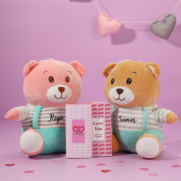 Personalized Couple Teddy with Chocolates