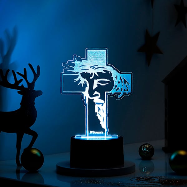 Personalized Divine Cross Christmas LED Lamp - Black Base