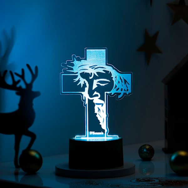 Personalized Divine Cross Christmas LED Lamp - Brown Base