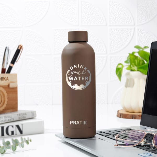 Personalized Drink Your Water - Brown Matte Finish Bottle