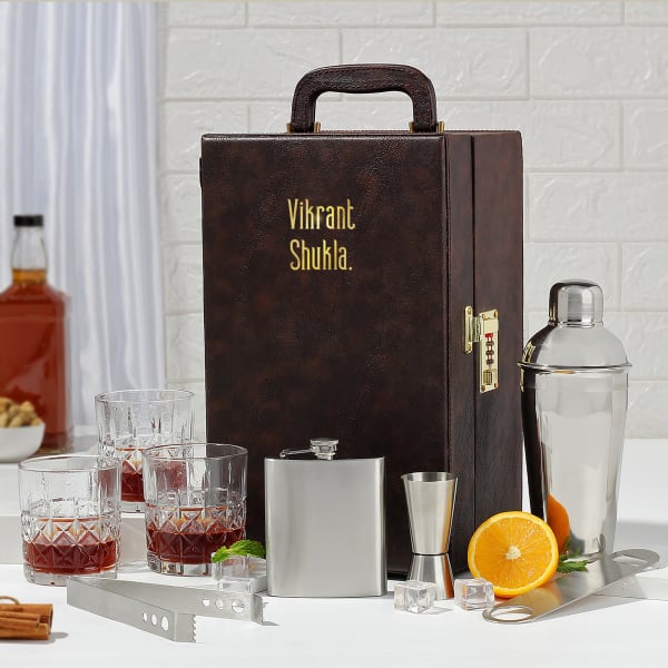 Personalized Elegant Brown Briefcase Home Bar Set