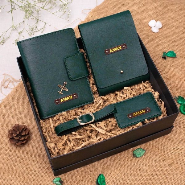 Personalized Elegant Mini Travel Hamper - Green