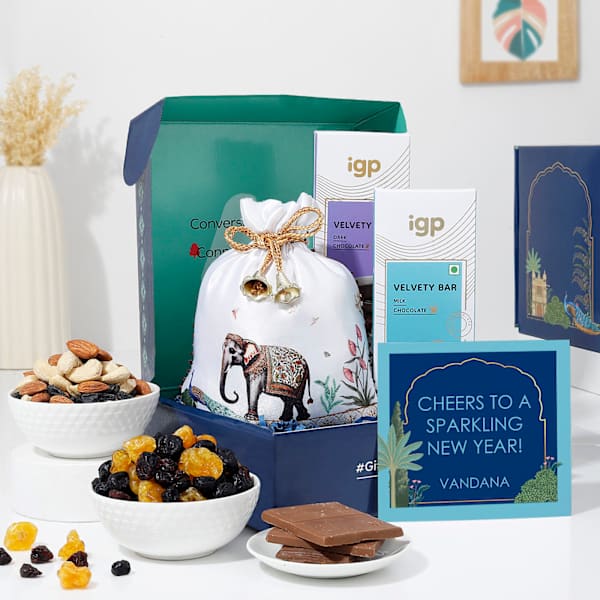 Personalized Elephant Potli Dry Fruits New Year Hamper