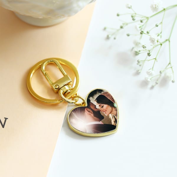 Personalized Endearing Heart-Shaped Gold Keychain