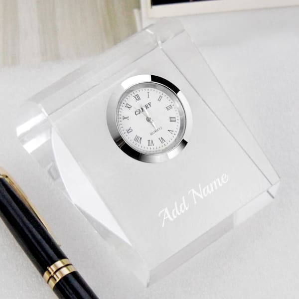 Personalized Engraved Crystal Desk Clock Gift Send Home And