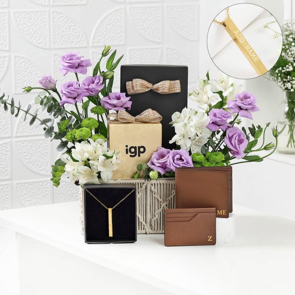 Personalized Father's Day Essentials And Floral Arrangement