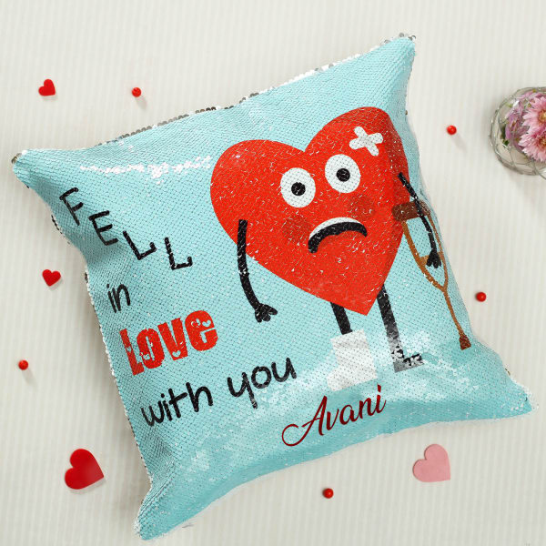 Personalized Fell in Love Sequin Cushion