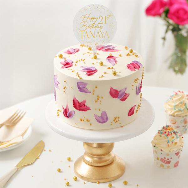 Personalized Floral Birthday Cake With Tag
