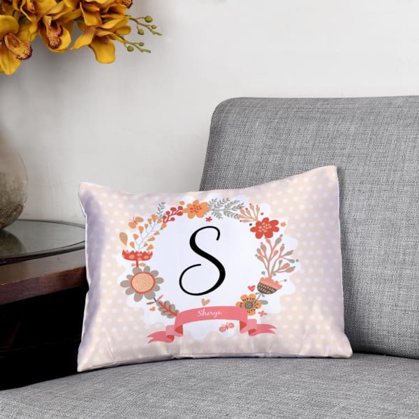 Personalized Floral Designed Satin Cushion