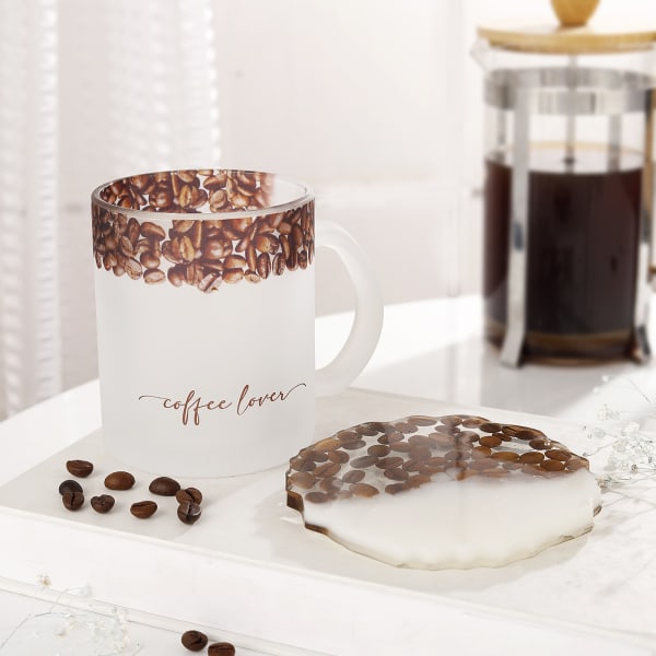Personalized Frosted Coffee Mug With Resin Coaster
