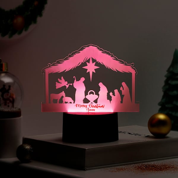 Personalized Gleaming Nativity Christmas LED Lamp - Black Base