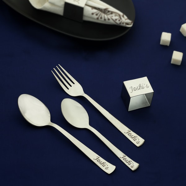 Personalized Gleaming Silver Cutlery Set (Set of 4)