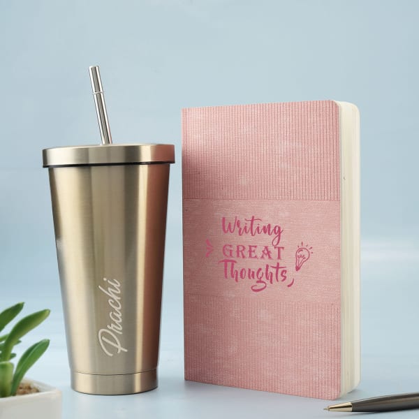 Personalized Golder Tumbler and Vegan Leather Diary