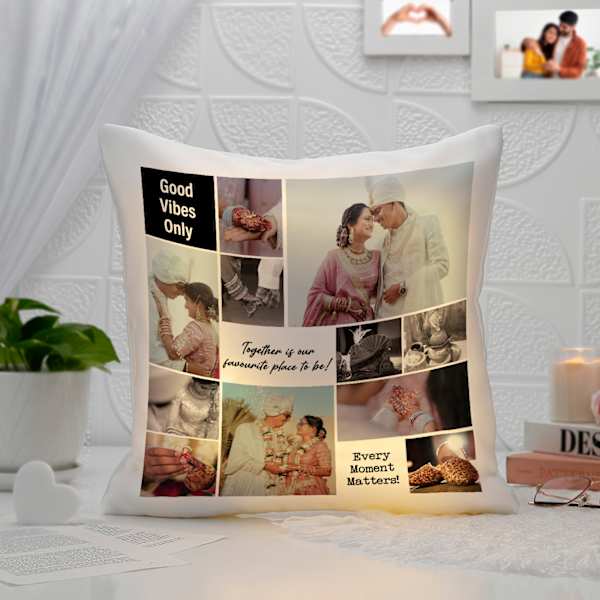 Personalized Good Vibes LED Couples Cushion